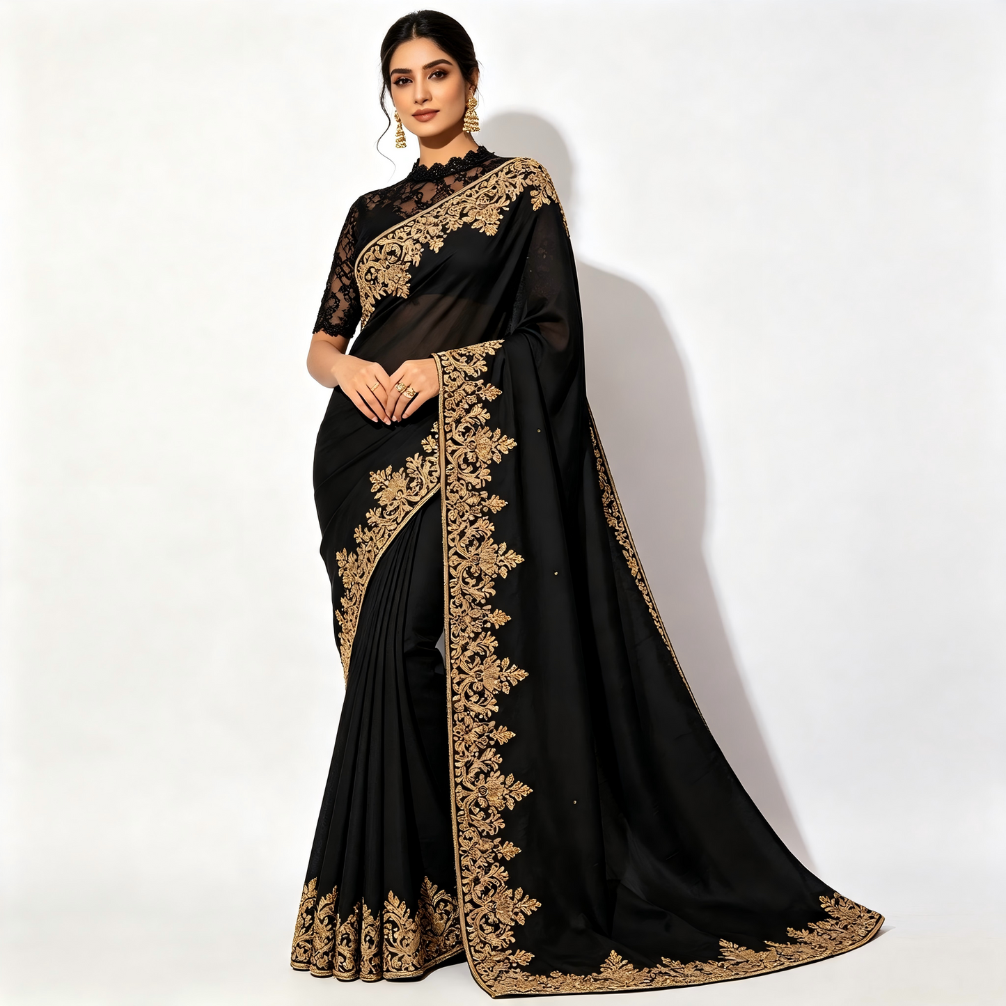 Georgette Fancy Saree With Unstitched Blouse Piece Indian Wedding Party Women Ethnic Wear