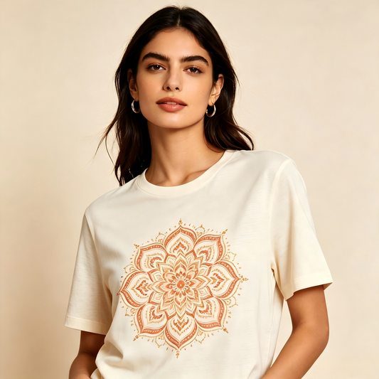 Women Exotic Indian Ethnic Floral Print Short‑Sleeve T‑Shirt Casual Loose Summer Top