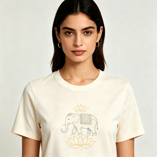 Women Casual Bohemian Indian Ornate Print Tee Lightweight Loose Summer T‑Shirt