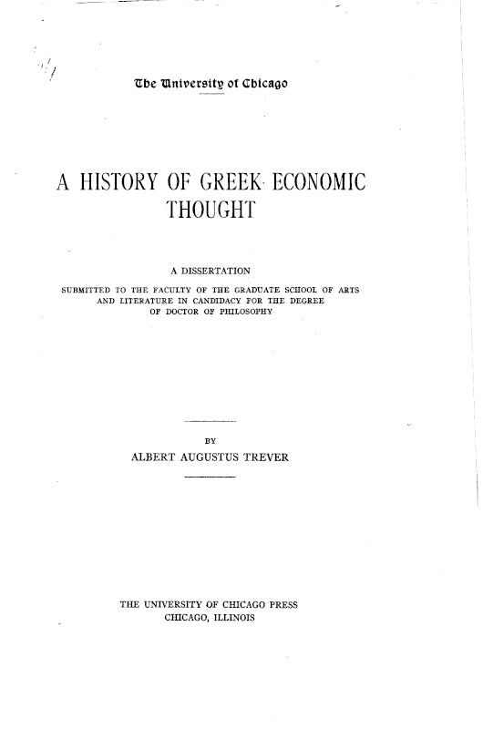 A History of Greek Economic Thought by Albert Augustus Trever